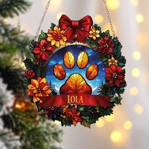 A Paw Print Christmas Wreath Suncatcher
